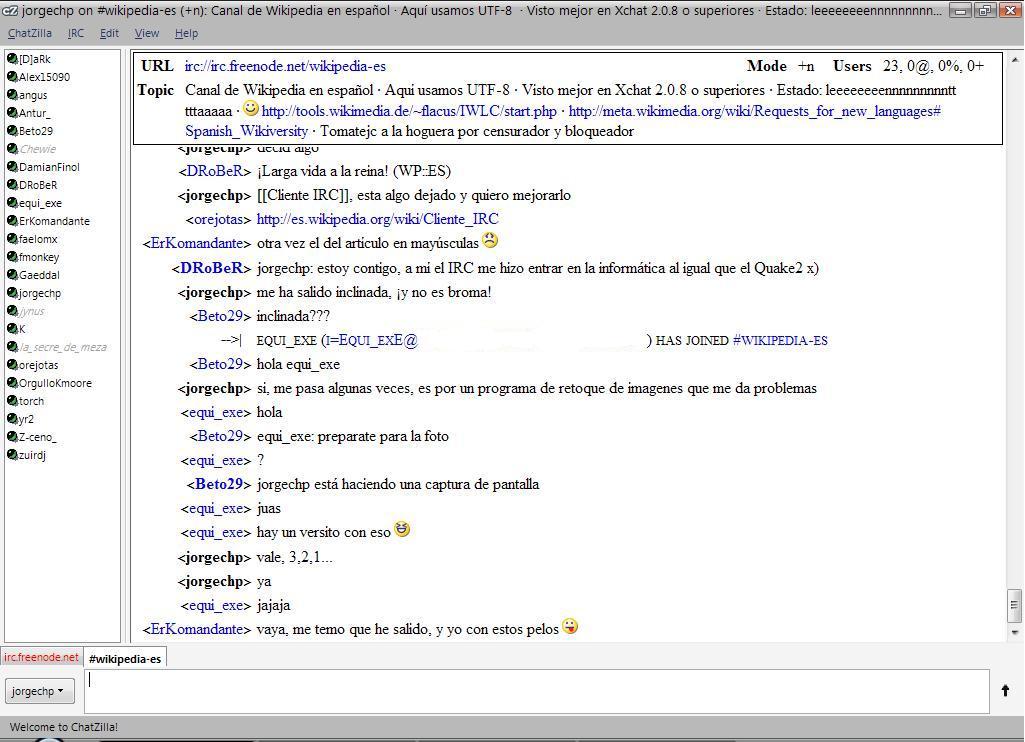 Pantalla sala Internet Relay Chat.